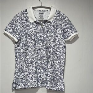 L.L. Bean Men's Navy and White Floral Polo